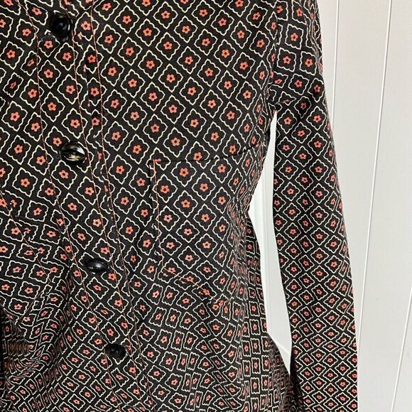 Handmade Womens Small Button Front Shirt Black Pink Diamond Pattern Long Sleeve - Picture 2 of 12